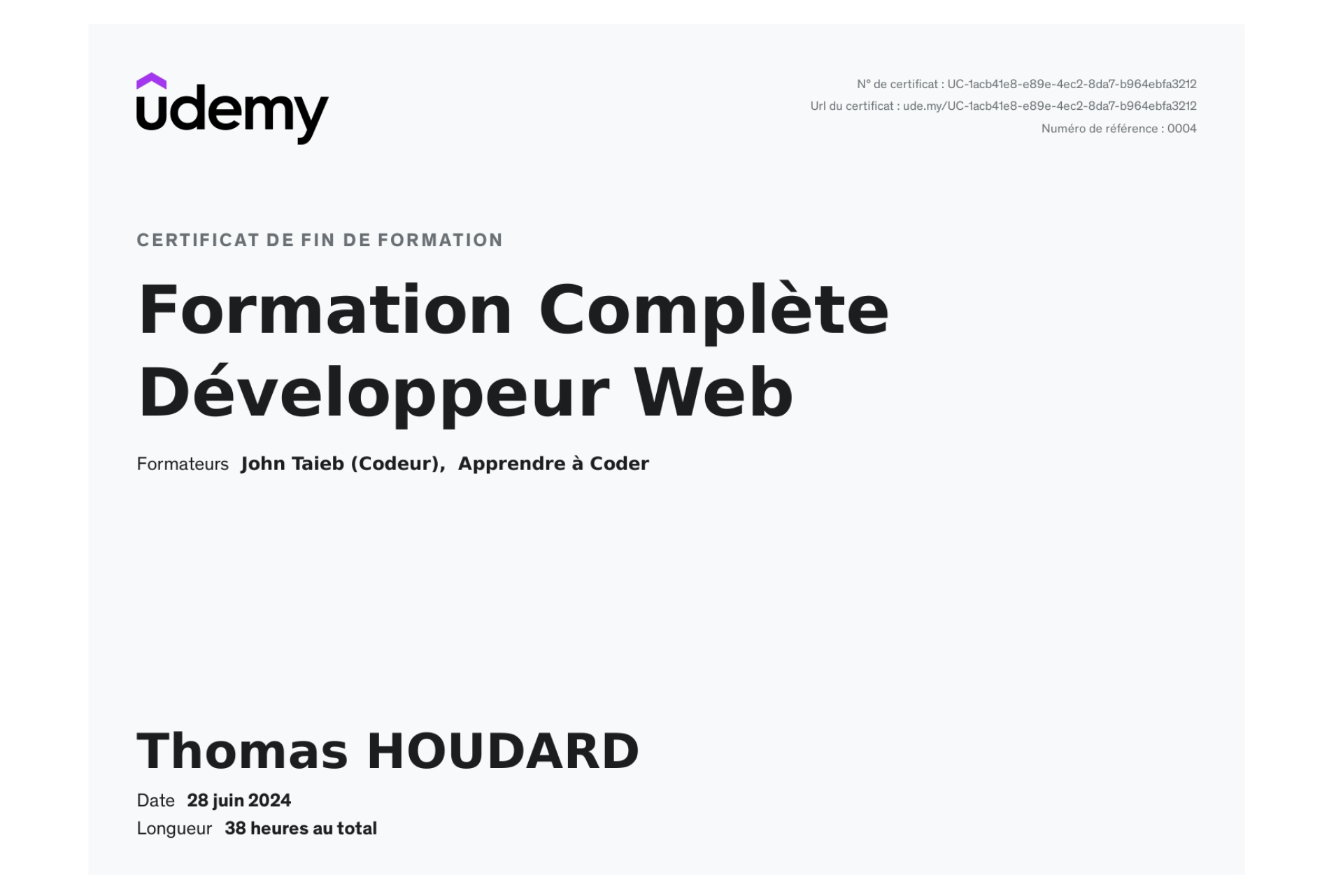 Certificat Développement