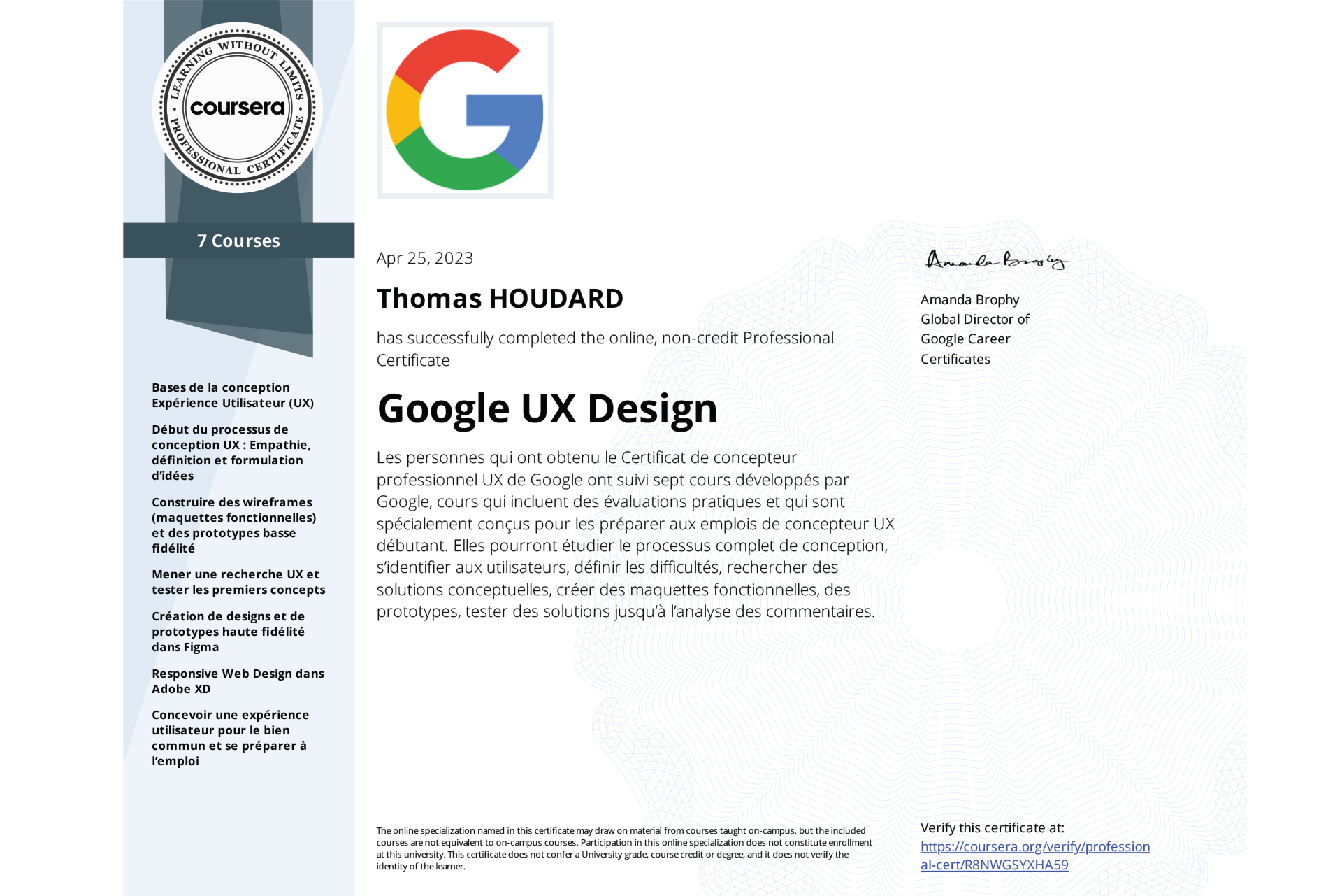 Certificat UX